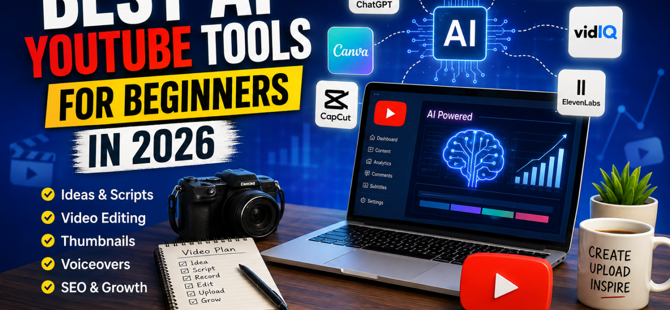 Discover the best AI YouTube tools for beginners in 2026. Create videos, write scripts, make thumbnails, and grow your channel faster with AI.
